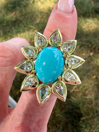 Turquoise and Sapphire Blossom Ring
