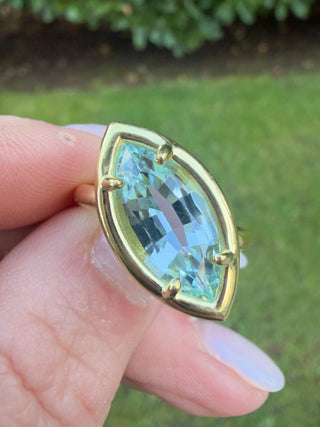 Marquise Aquamarine Slanted Kindle Ring