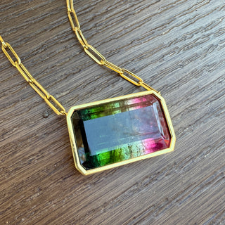 Large Watermelon Tourmaline Bea Necklace