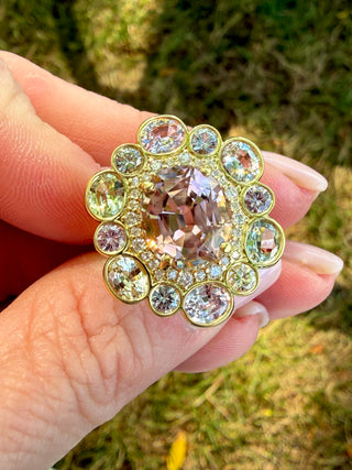 Bicolor Tourmaline and Sapphire Rosette Ring