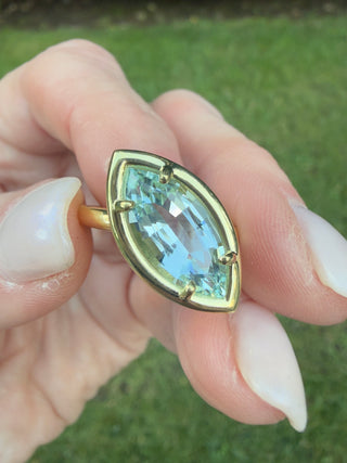Marquise Aquamarine Slanted Kindle Ring