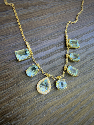 Mixed Shape Aquamarine Fringe Necklace