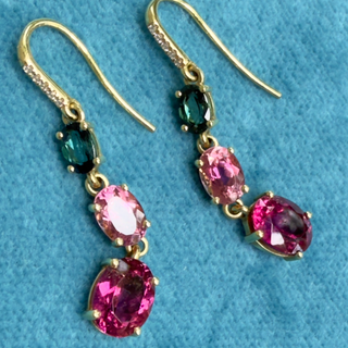 Green and Pink Tourmaline 3-Joyce Earrings
