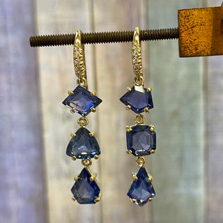 Asymmetrical Blue Sapphire Triple Drop Earrings