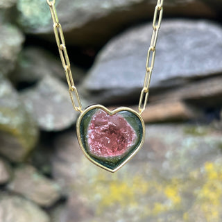 Heart Shaped Watermelon Tourmaline Large Bea Necklace