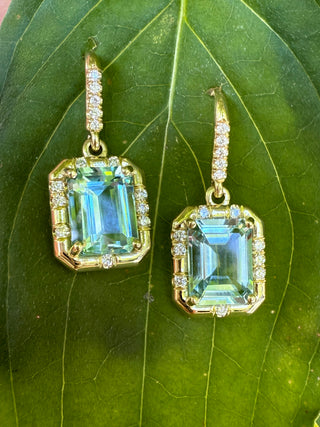 Emerald Cut Aquamarine Sprinkle Earrings