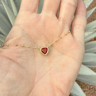 Fire Opal Heart Bea Necklace on Saturn Chain