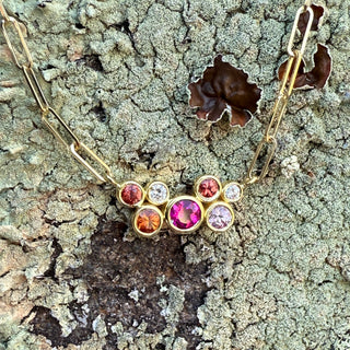 Orange Sapphire and Pink Tourmaline Bubble Bea Necklace