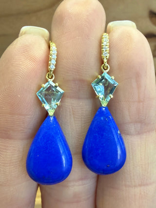 Kite Shaped Aquamarine and Lapis Briolette Joyce Earrings