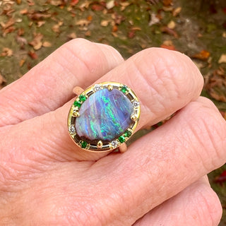 Oval Boulder Opal and Tsavorite Sprinkle Ring