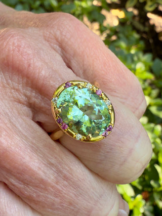 Oval Green Tourmaline and Pink Sapphire Sprinkle Ring