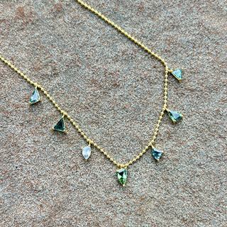 Geometric Shaped Blue and Green Sapphire Bali Necklace