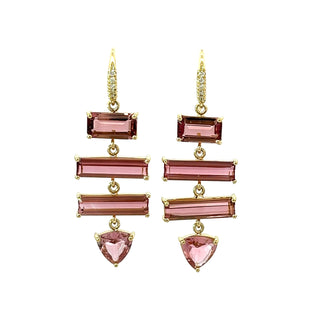 Emerald Cut and Trillion pink Tourmaline Four Stone Joyce Earrings