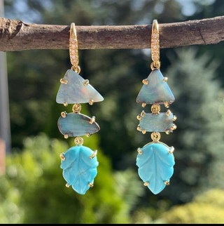 Boulder Opal and Carved Turquoise Joyce Earrings
