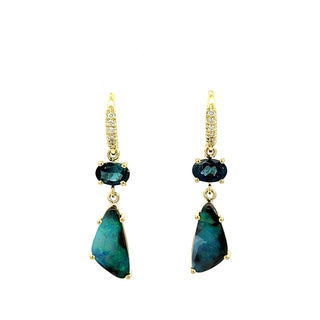 Blue Tourmaline and Boulder Opal 2 Stone Joyce Earrings