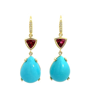 Garnet and Turquoise 2 Stone Joyce Earrings