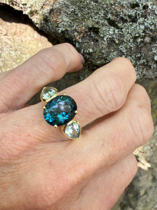 Oval Blue Topaz and Pear Shaped Aquamarine Triad Ring