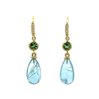 Green Tourmaline and Aquamarine Briolette Joyce Earrings