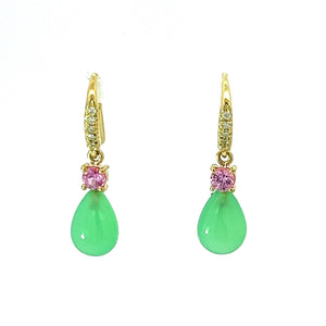 Pink Sapphire and Chrysoprase Briolette Joyce Earring