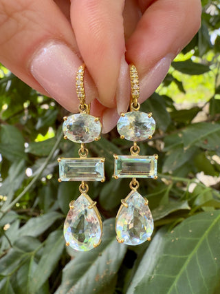 Multishaped Aquamarine Three Stone Joyce Earrings