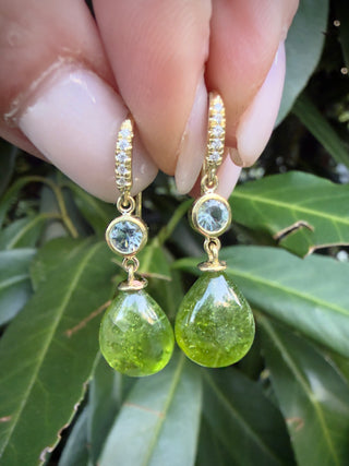 Round Aquamarine and Peridot Briolette Joyce Earrings