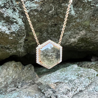 Hexagon Peach Sapphire Rose Gold Mischa Necklace