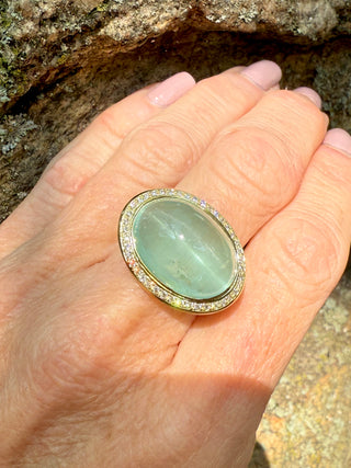 Cat's Eye Aquamarine Flower Impression Ring