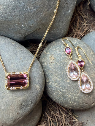 Emerald Cut Pink Tourmaline Sprinkle Necklace