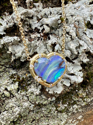 Heart Shaped Boulder Opal Sprinkle Necklace
