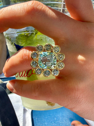 Aquamarine and Sapphire Blossom Ring