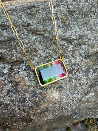 Large Watermelon Tourmaline Bea Necklace