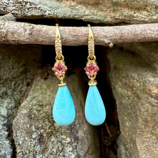 Pink Tourmaline and Turquoise Briolette Joyce Earrings