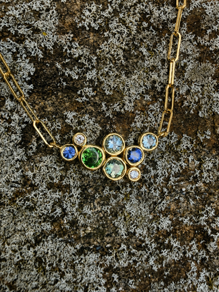 Aquamarine, Sapphire & Green Tourmaline Bubble Bea Necklace