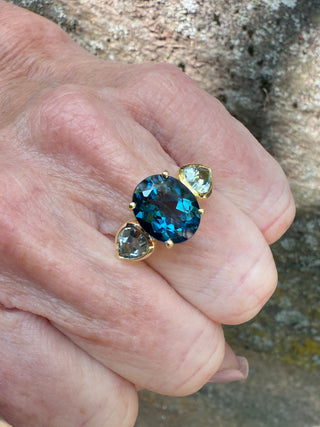 Oval Blue Topaz and Pear Shaped Aquamarine Triad Ring