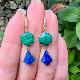 Azurite Malachite and Lapis Two Stone Joyce Earrings