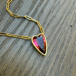 Elongated Heart Shaped Pink Tourmaline Large Bea Necklace