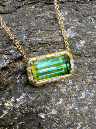 Emerald Cut Green Tourmaline Sprinkle Necklace