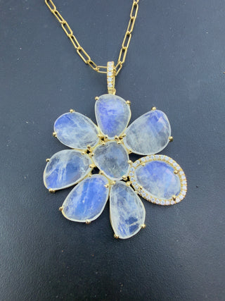 Rainbow Moonstone Gemma Flower Pendant