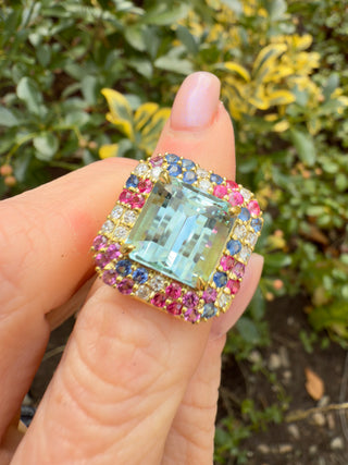 Emerald Cut Aquamarine Aurora Ring