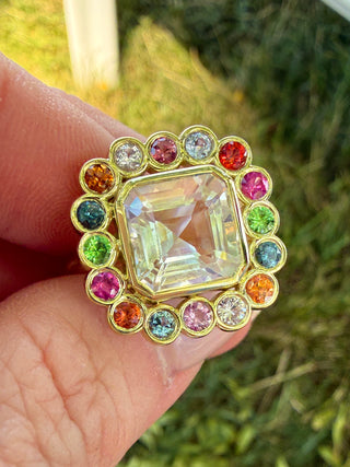 Madagascar Moonstone and Multicolor Gemstone Blossom Ring