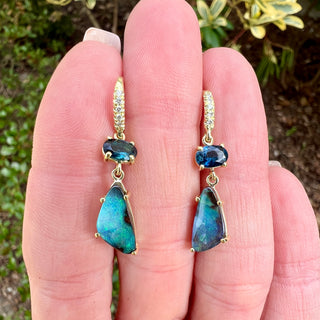 Blue Tourmaline and Boulder Opal 2 Stone Joyce Earrings