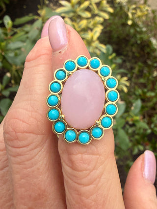 Pink Opal and Turquoise Blossom Ring