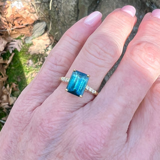 Emerald Cut Ombré Blue Tourmaline Trixie Ring