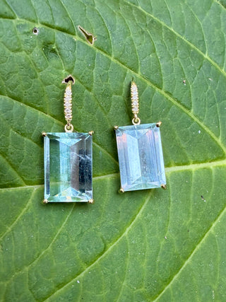 Rectangular Mirror Cut Aquamarine Joyce Earrings
