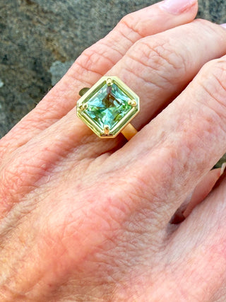 Emerald Cut Green Tourmaline Kindle Ring
