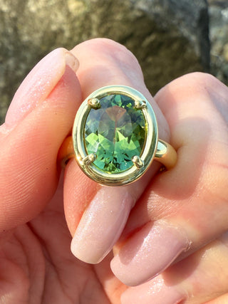 Oval Green Tourmaline Kindle Ring