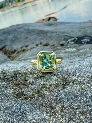 Emerald Cut Green Tourmaline Kindle Ring