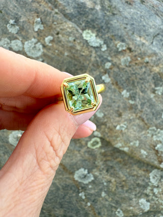 Emerald Cut Green Tourmaline Kindle Ring