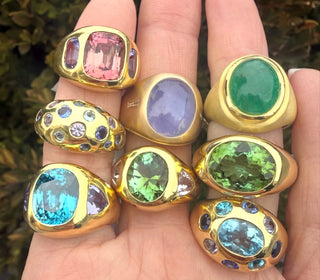 Green Tourmaline and Morganite Olena Ring