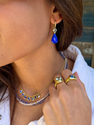 Kite Shaped Aquamarine and Lapis Briolette Joyce Earrings